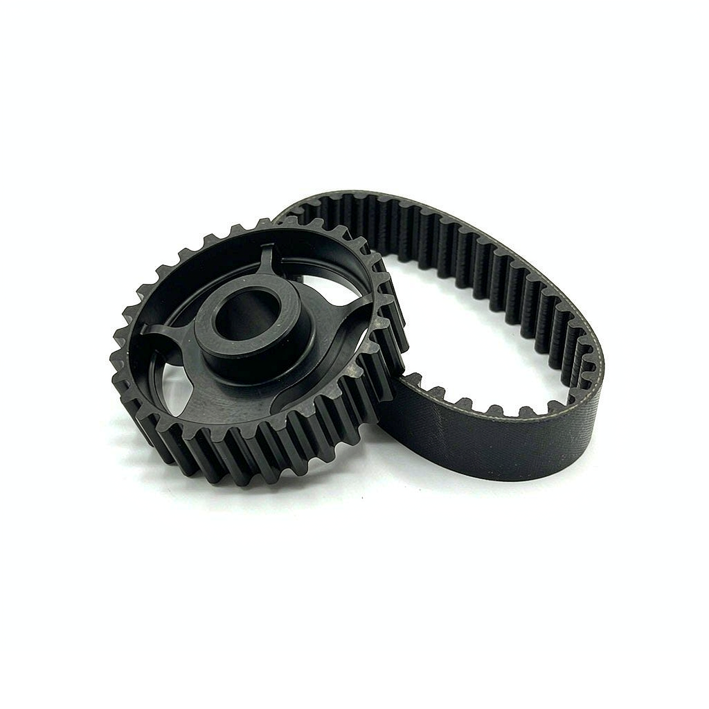 Black HTD timing pulley and belt